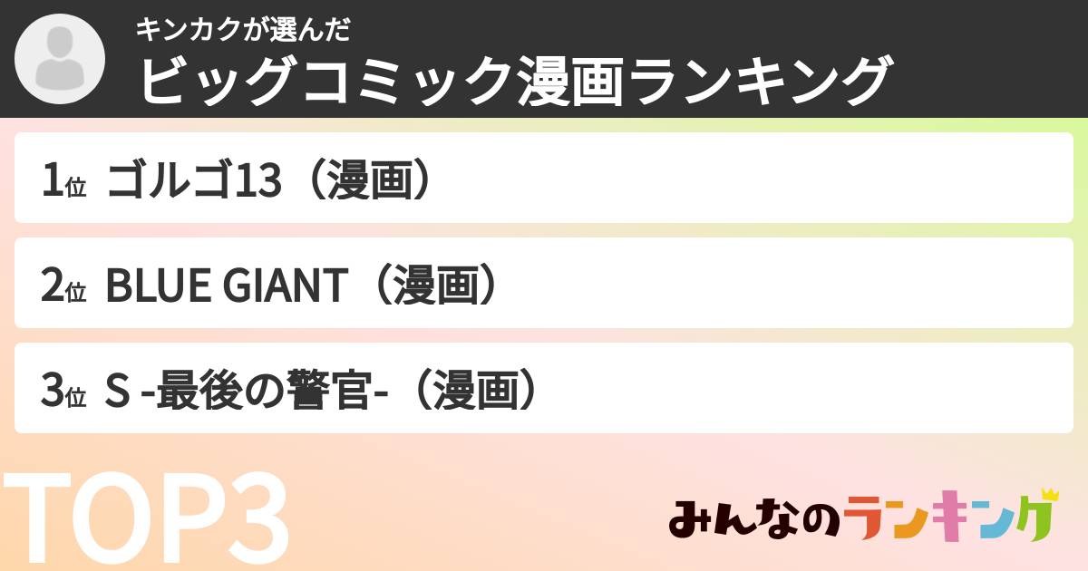 キンカクさんの「ビッグコミック漫画ランキング」