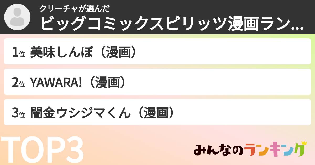 クリーチャさんの「ビッグコミックスピリッツ漫画ランキング」