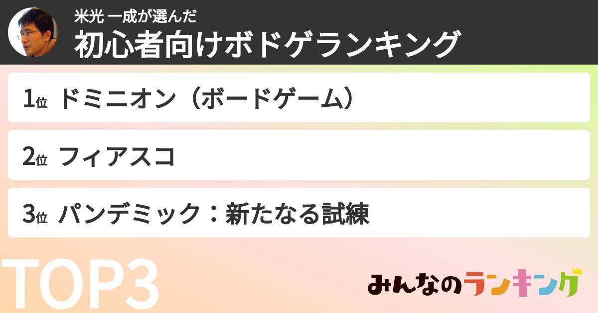 米光 一成さんの「初心者向けボドゲランキング」