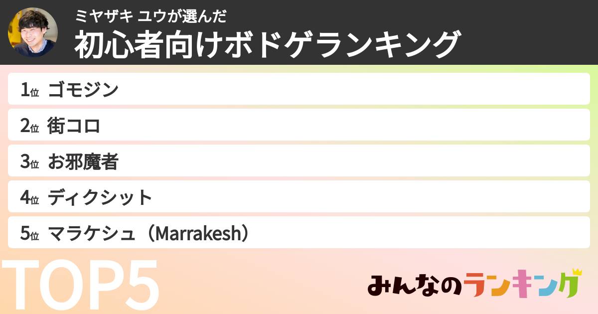 ミヤザキ ユウさんの「初心者向けボードゲームおすすめランキング」