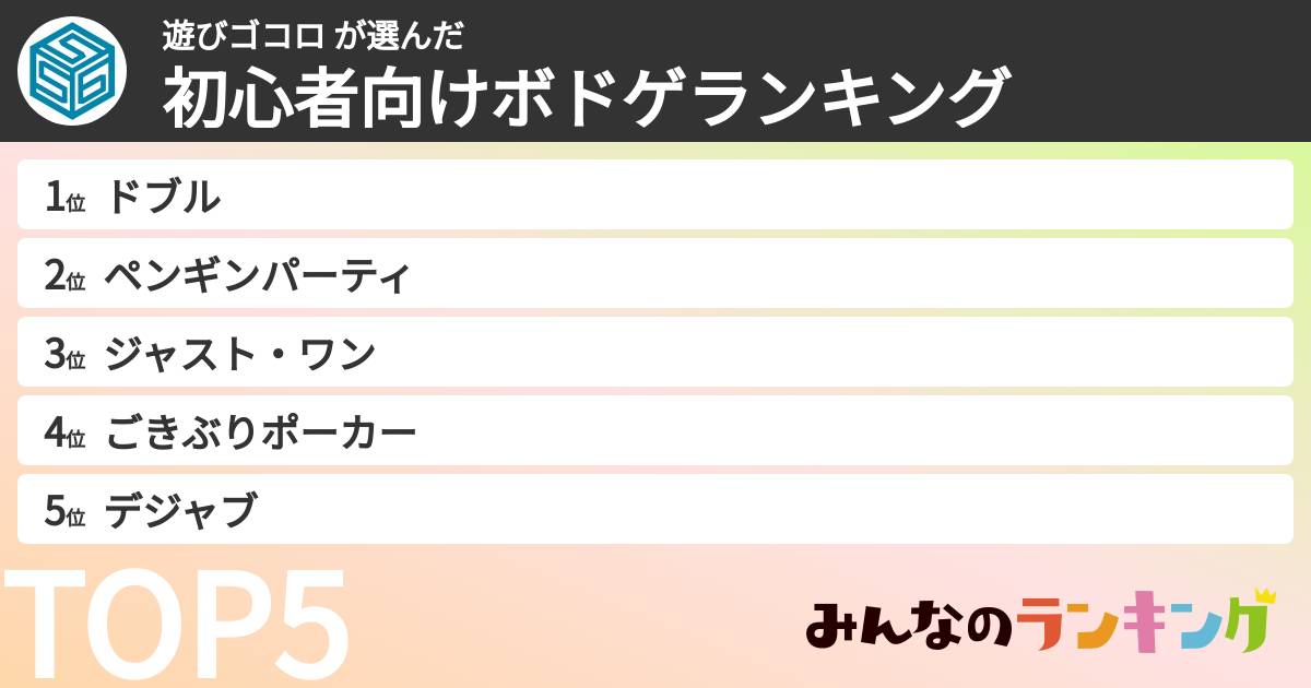 遊びゴコロ さんの「初心者向けボドゲランキング」