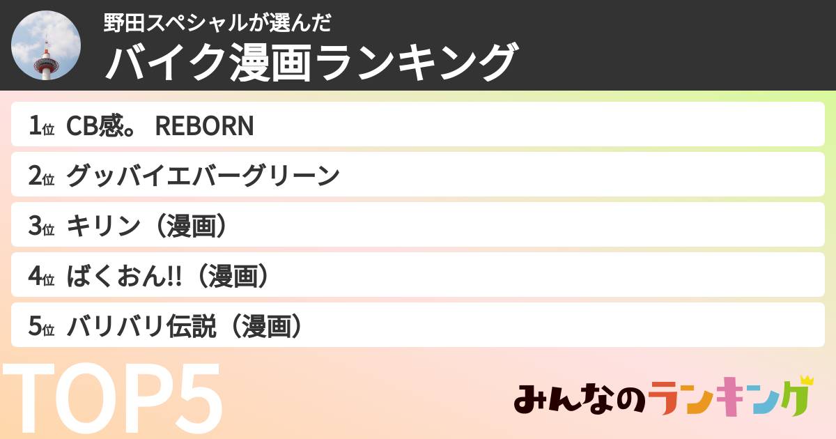 野田スペシャルさんの「バイク漫画ランキング」