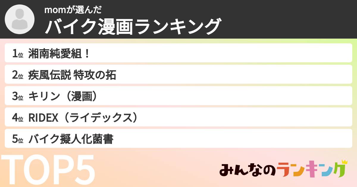 momさんの「バイク漫画ランキング」