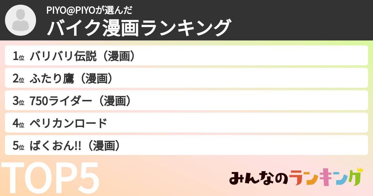 PIYO@PIYOさんの「バイク漫画ランキング」