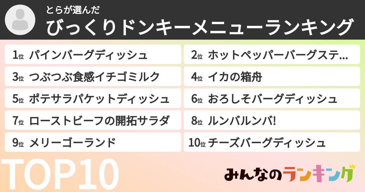 とらさんの「びっくりドンキーメニューランキング」