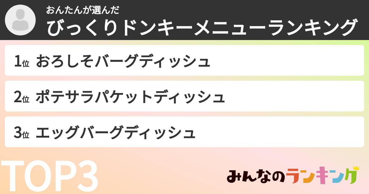 おんたんさんの「びっくりドンキーメニューランキング」