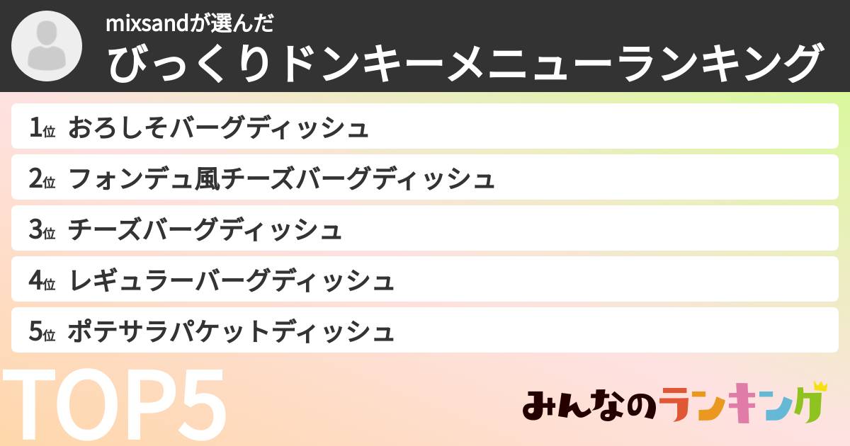 mixsandさんの「びっくりドンキーメニューランキング」