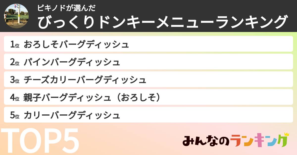 ピキノドさんの「びっくりドンキーメニューランキング」