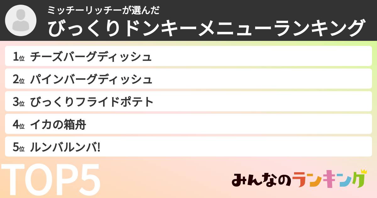ミッチーリッチーさんの「びっくりドンキーメニューランキング」