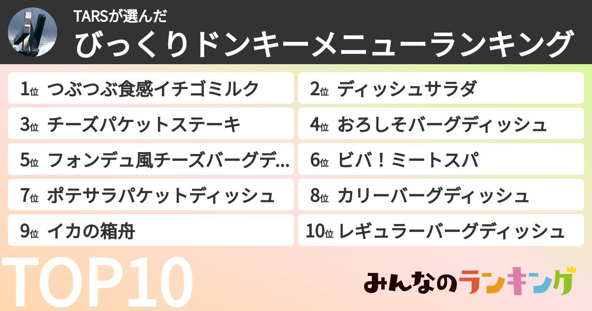 TARSさんの「びっくりドンキーメニューランキング」