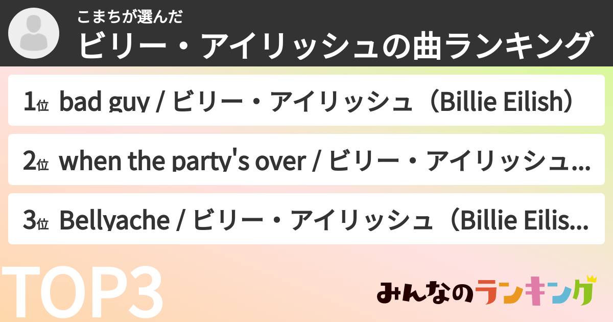 こまちさんの「ビリー・アイリッシュの曲ランキング」