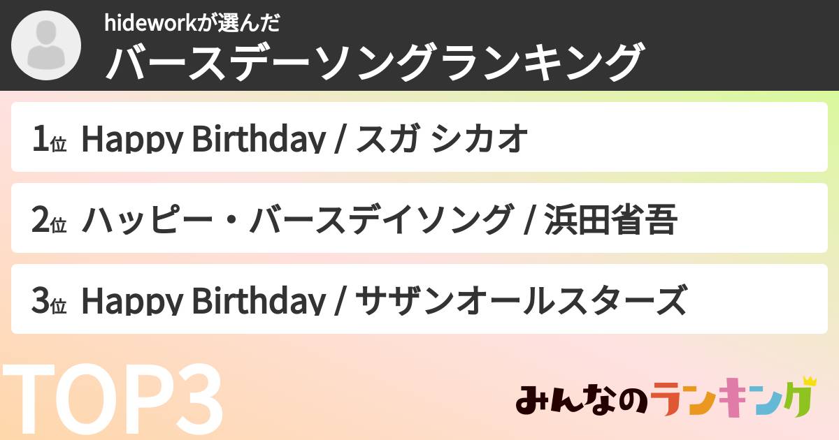 hideworkさんの「バースデーソングランキング」