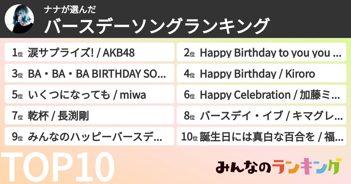 ナナさんの「バースデーソングランキング」