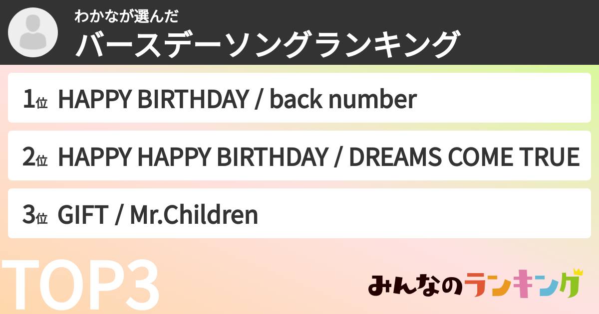 わかなさんの「バースデーソングランキング」