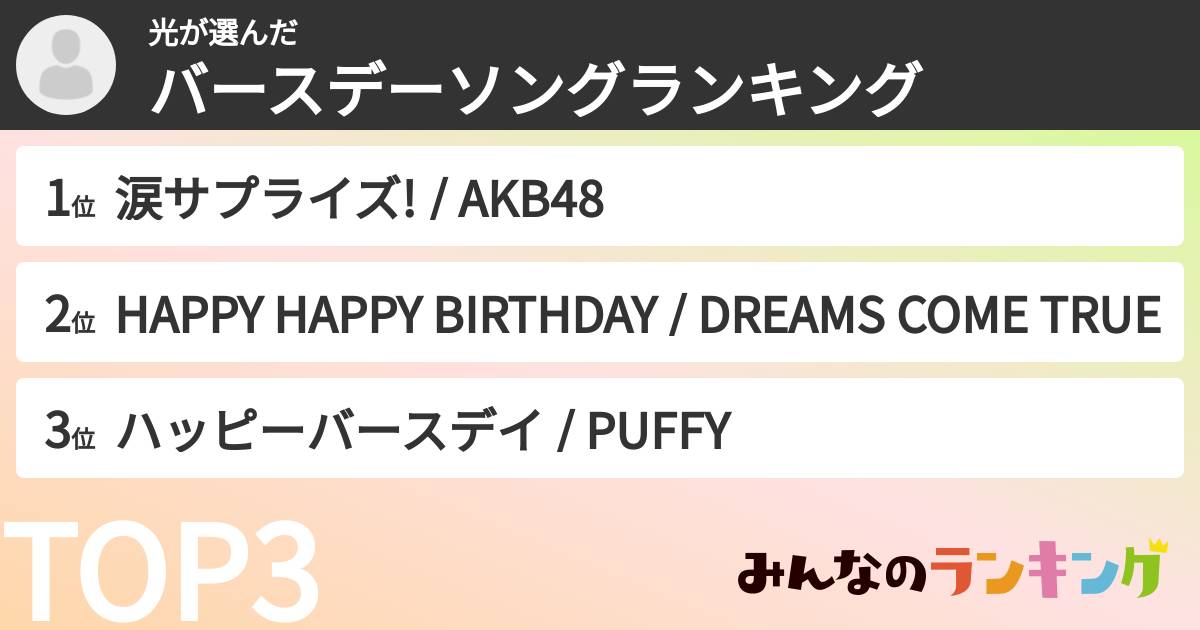 光さんの「バースデーソングランキング」