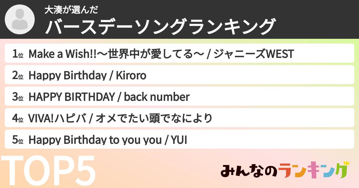 大湊さんの「バースデーソングランキング」