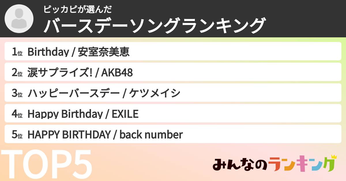 ピッカピさんの「バースデーソングランキング」