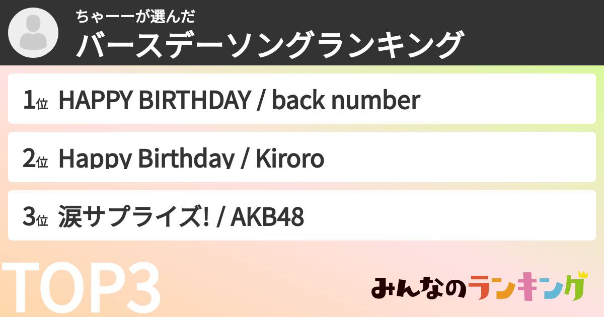 ちゃーーさんの「バースデーソングランキング」