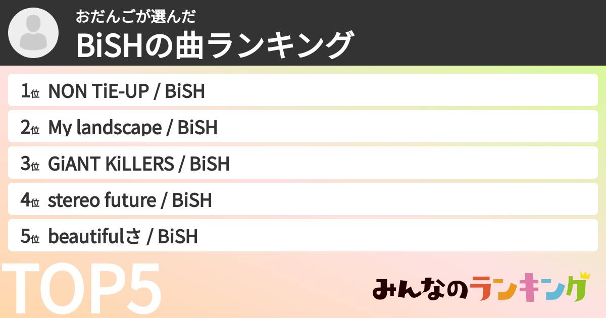 おだんごさんの「BiSHの曲ランキング」