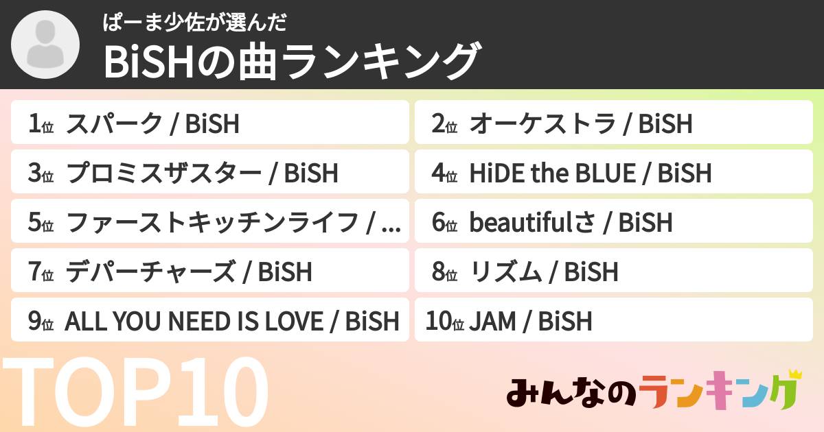 ぱーま少佐さんの「BiSHの曲ランキング」