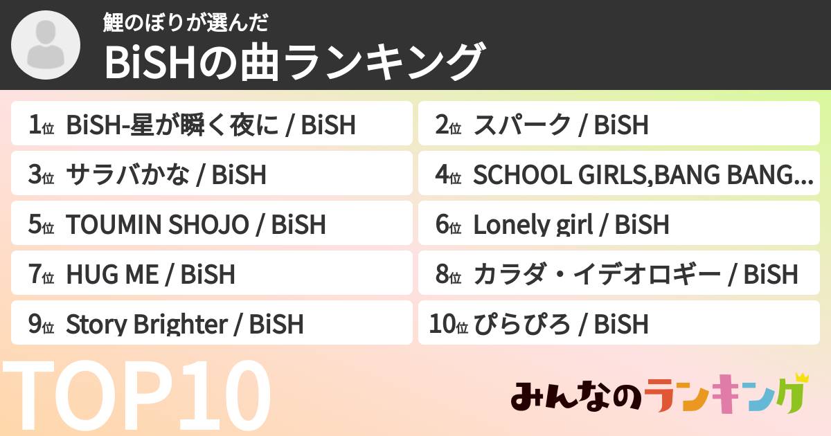 鯉のぼりさんの「BiSHの曲ランキング」
