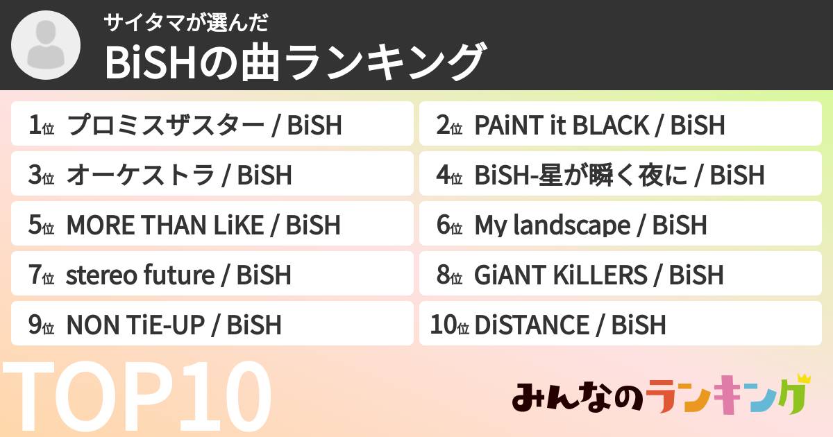 サイタマさんの「BiSHの曲ランキング」
