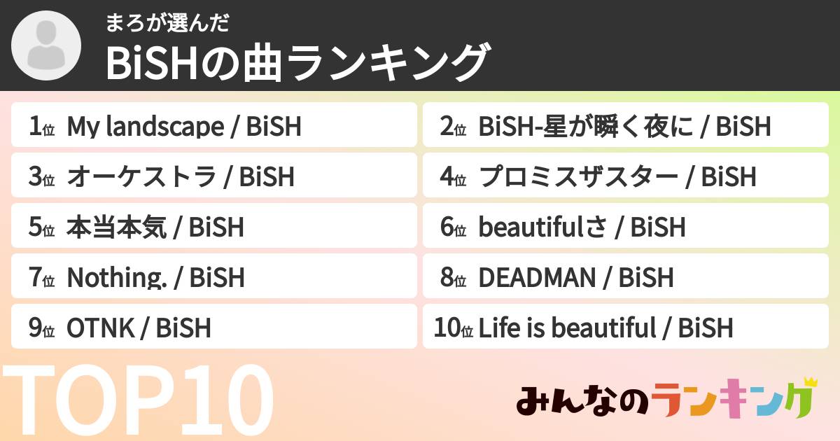 まろさんの「BiSHの曲ランキング」