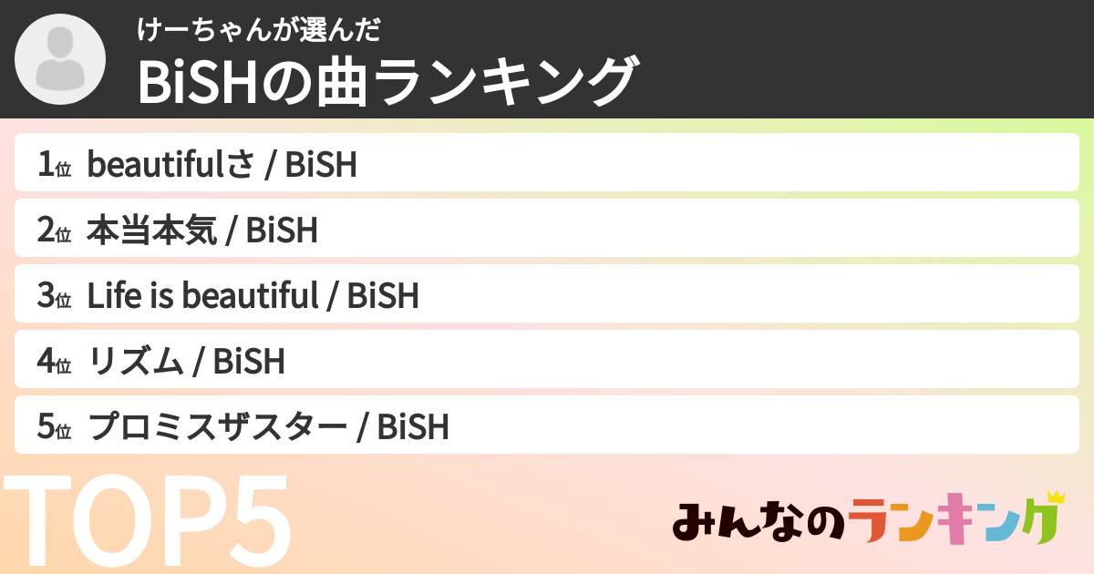 けーちゃんさんの「BiSHの曲ランキング」