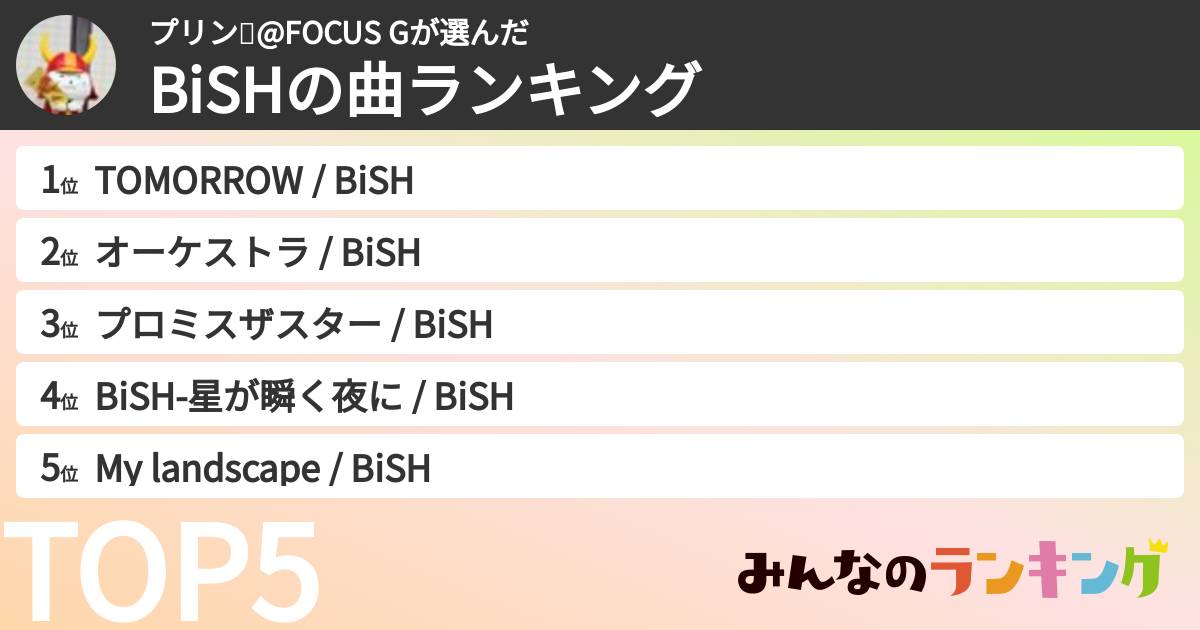 プリン🍮@FOCUS Gさんの「BiSHの曲ランキング」