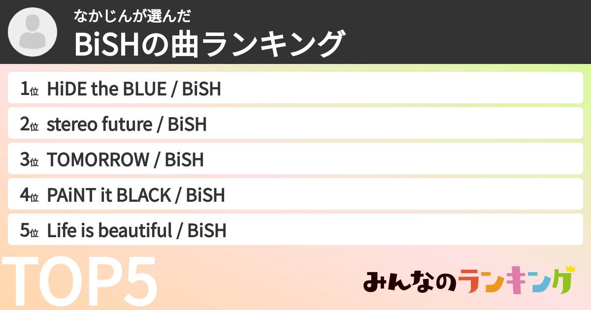 なかじんさんの「BiSHの曲ランキング」