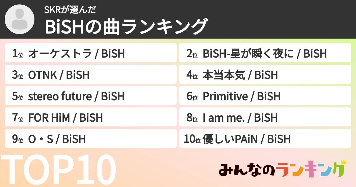 SKRさんの「BiSHの曲ランキング」