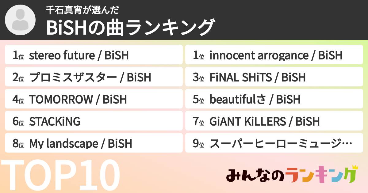 千石真宵さんの「BiSHの曲ランキング」