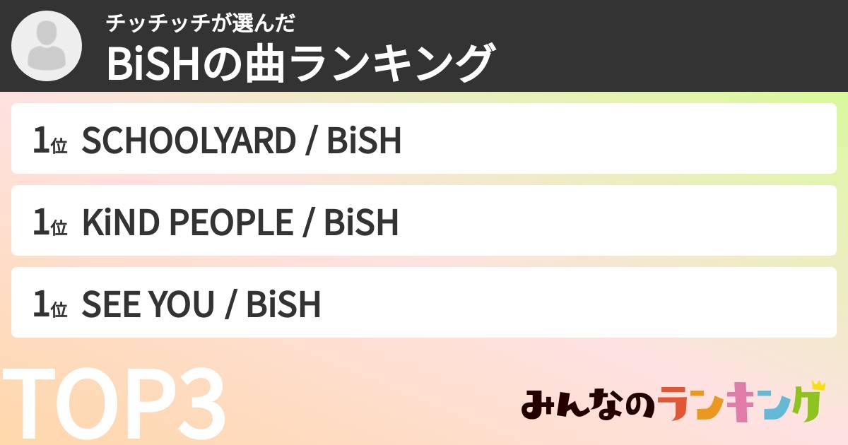 チッチッチさんの「BiSHの曲ランキング」