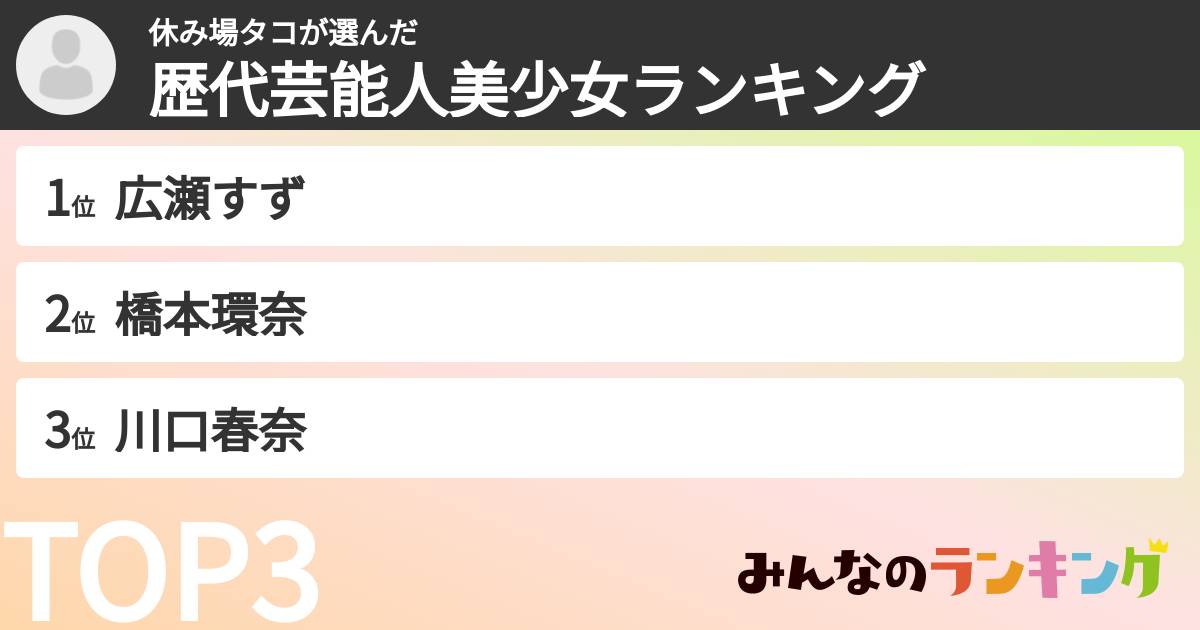 休み場タコさんの「歴代芸能人美少女ランキング」