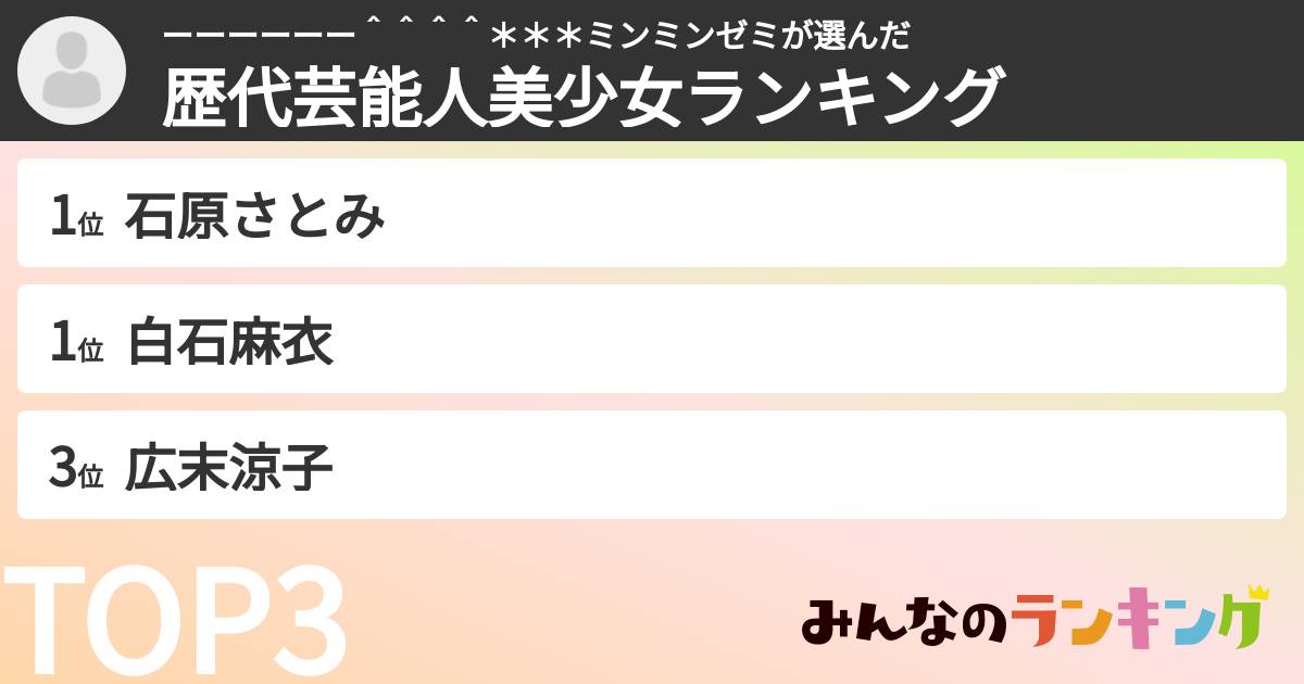ーーーーーー^^^^***ミンミンゼミさんの「歴代芸能人美少女ランキング」