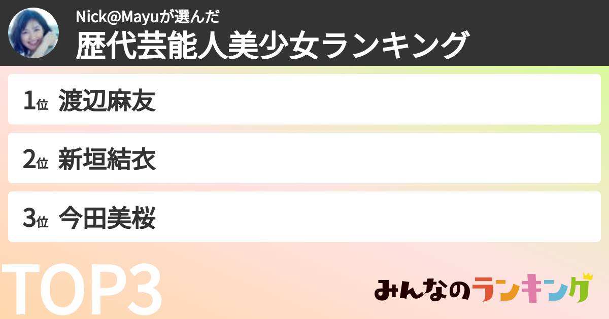 Nick@Mayuさんの「歴代芸能人美少女ランキング」