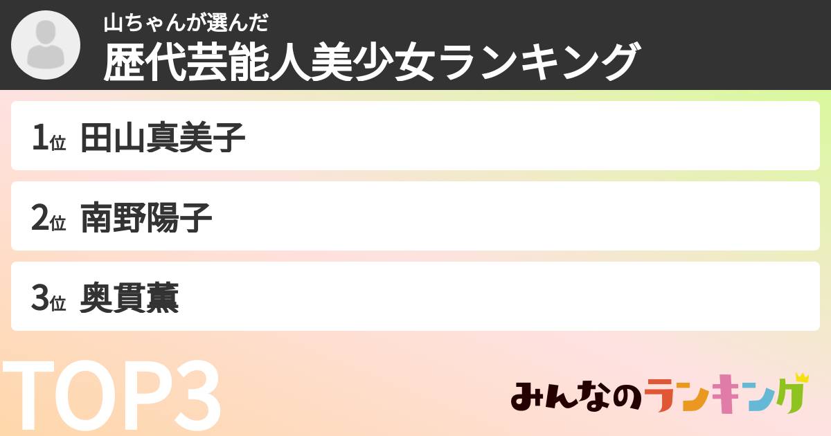 山ちゃんさんの「歴代芸能人美少女ランキング」