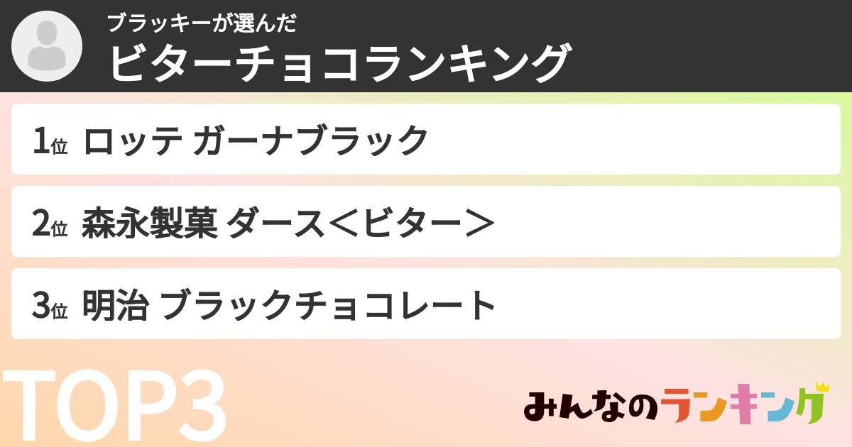 ブラッキーさんの「ビターチョコランキング」