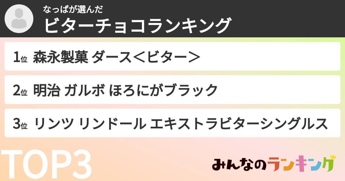 なっぱさんの「ビターチョコランキング」