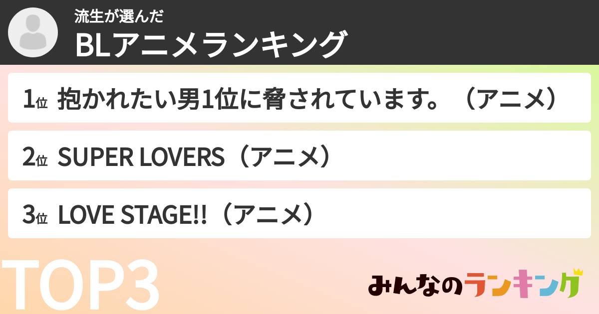 流生さんの「BLアニメランキング」
