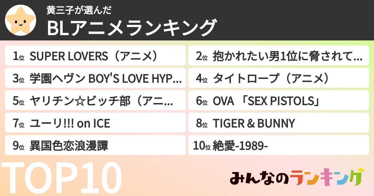 黄三子さんの「BLアニメランキング」