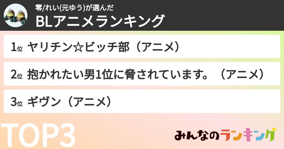 零/れい(元ゆう)さんの「BLアニメランキング」