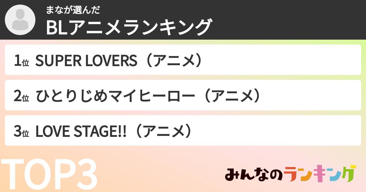 まなさんの「BLアニメランキング」