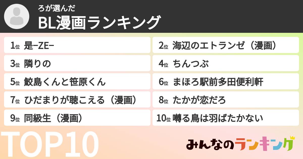 ろさんの「BL漫画ランキング」