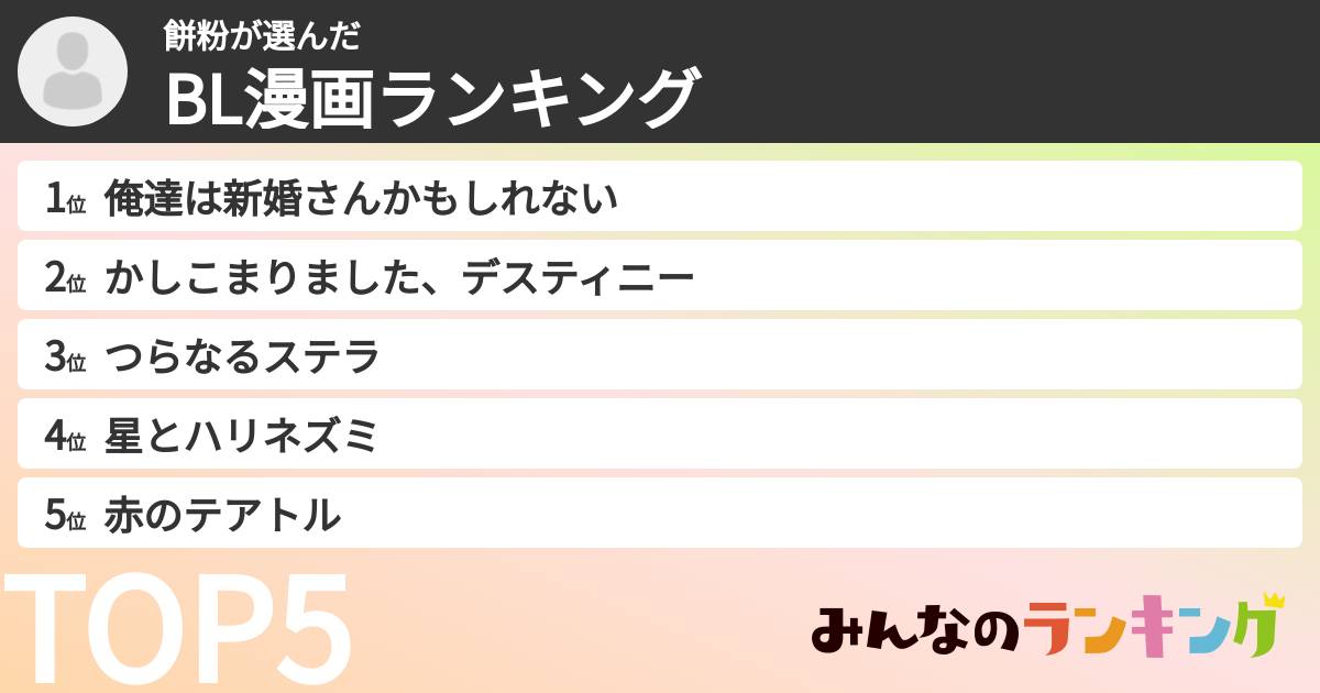 餅粉さんの「BL漫画ランキング」