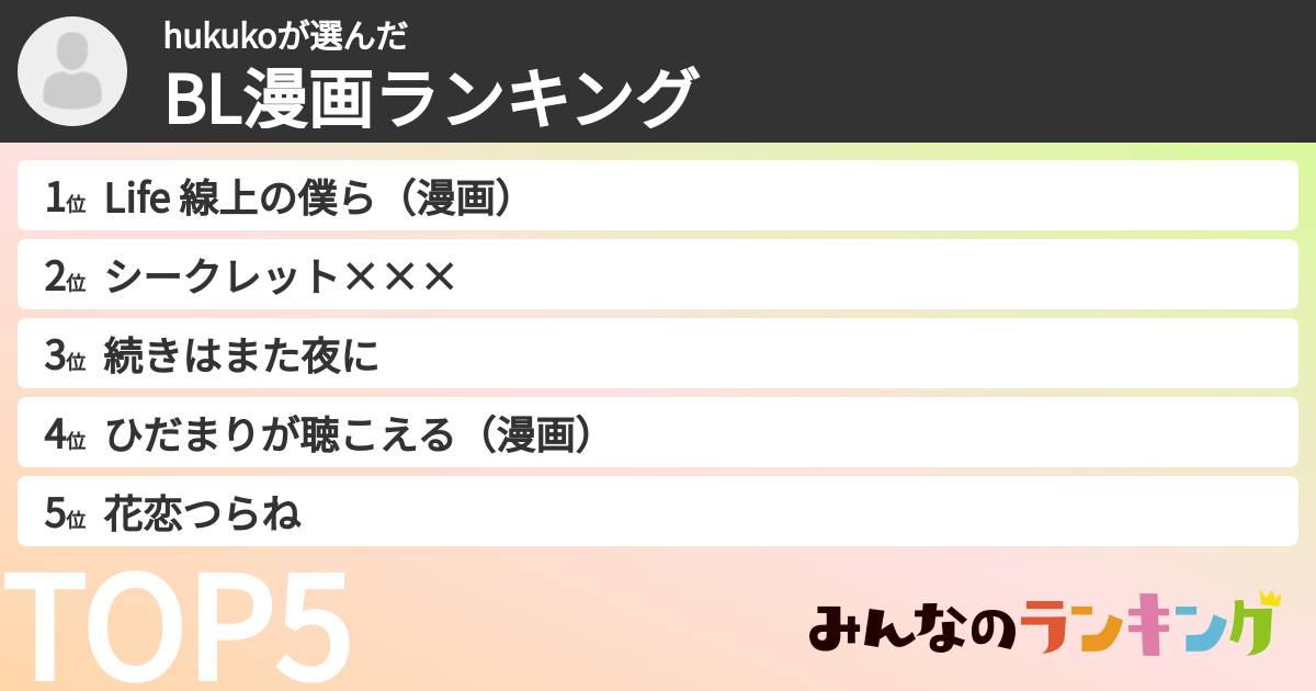 hukukoさんの「BL漫画ランキング」