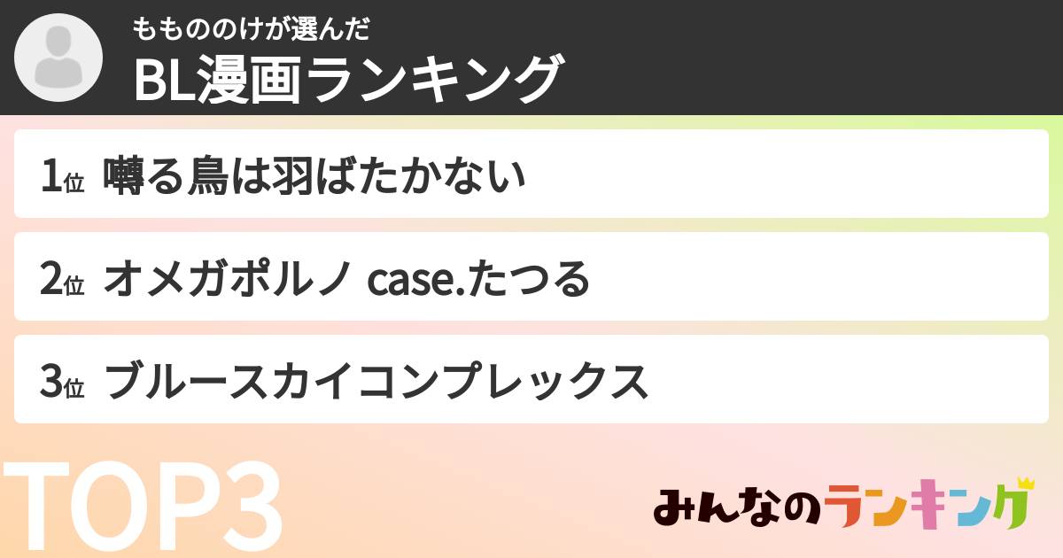 ももののけさんの「BL漫画ランキング」