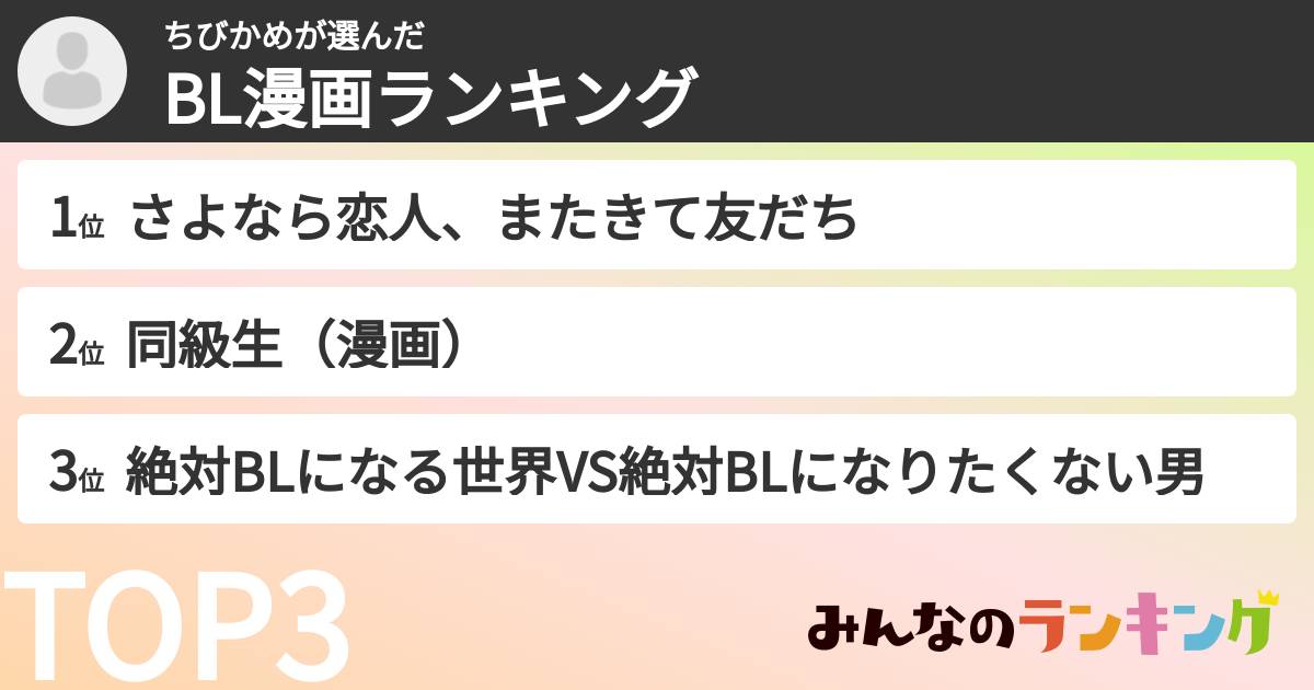 ちびかめさんの「BL漫画ランキング」