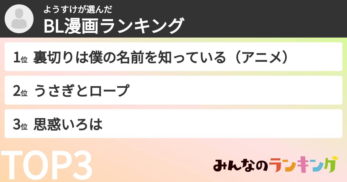 ようすけさんの「BL漫画ランキング」