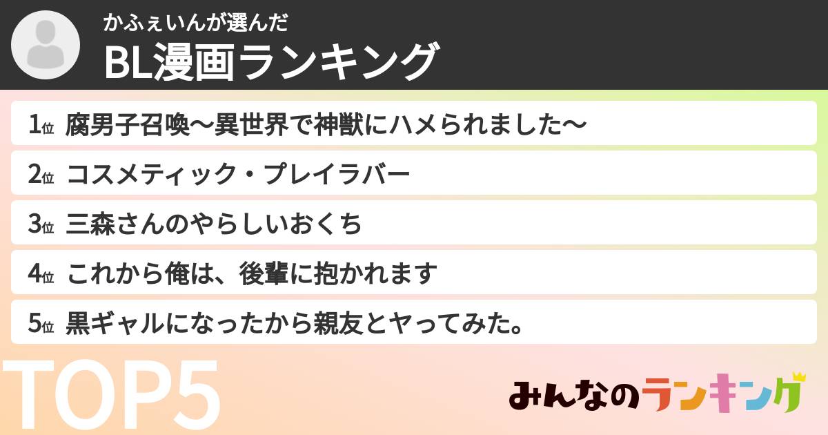 かふぇいんさんの「BL漫画ランキング」